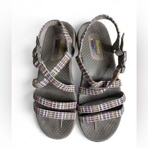 Skechers Gray and Multicolor Strappy Sandals
